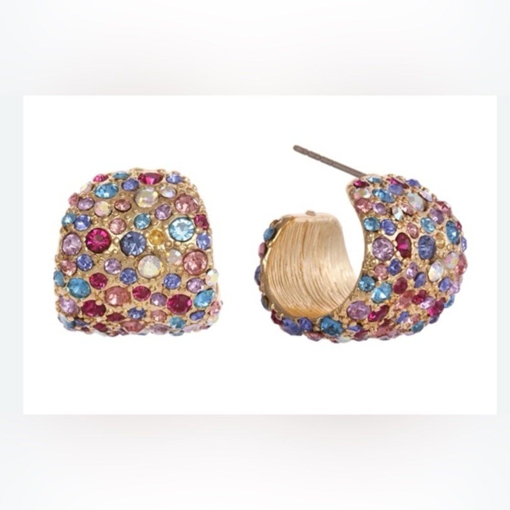 Christian Siriano Multi-color stone wide huggie hoop earrings